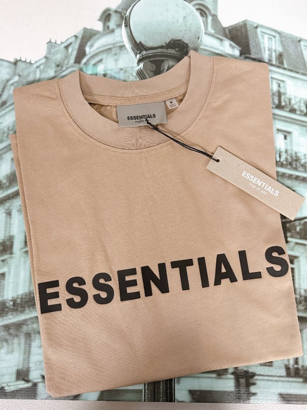 Fear of God Essentials Men’s Unisex Oversized Boxy Logo T‑Shirt, Tan on Tan